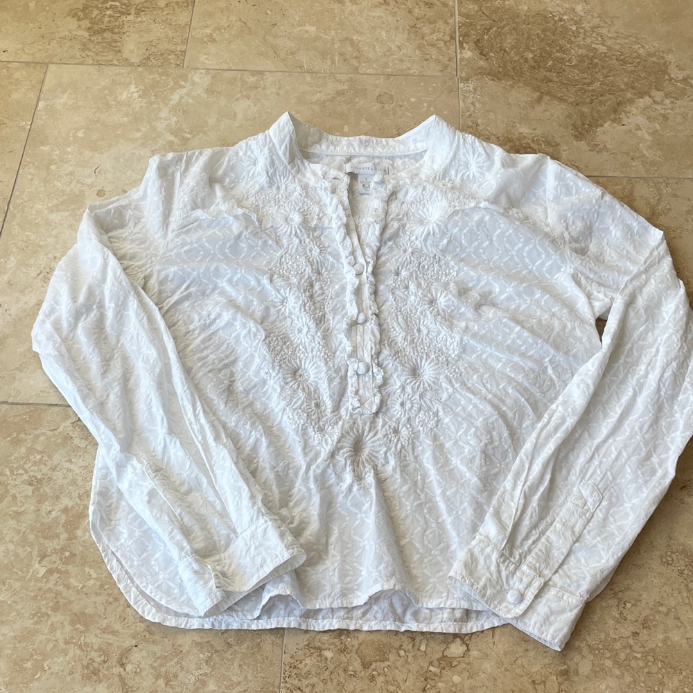 Charter Club Floral Embroidered White Blouse